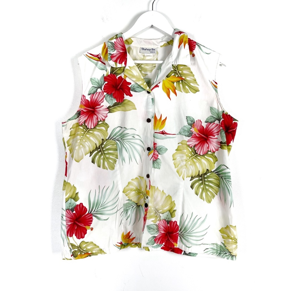 Bishop St. Sleeveless Hawaiian Floral Print Blouse XL
